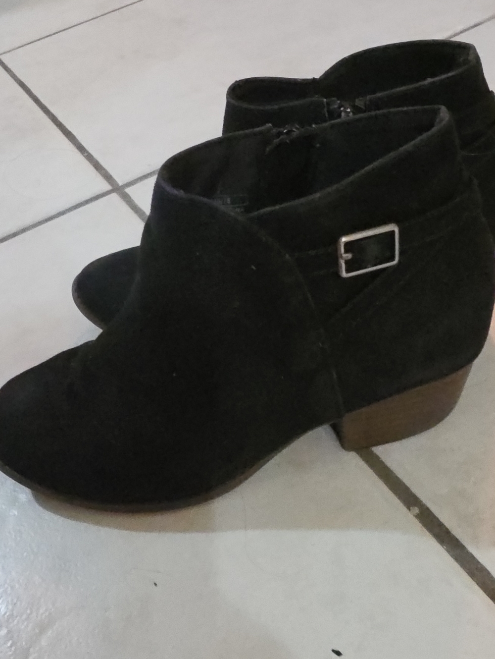 Black Suede Ankle Booties with Buckle - Women